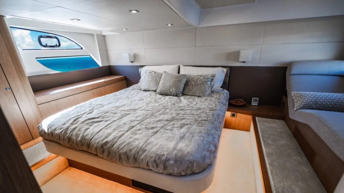 50' Beneteau Yacht Charter master stateroom with queen berth in Delray Beach Florida.