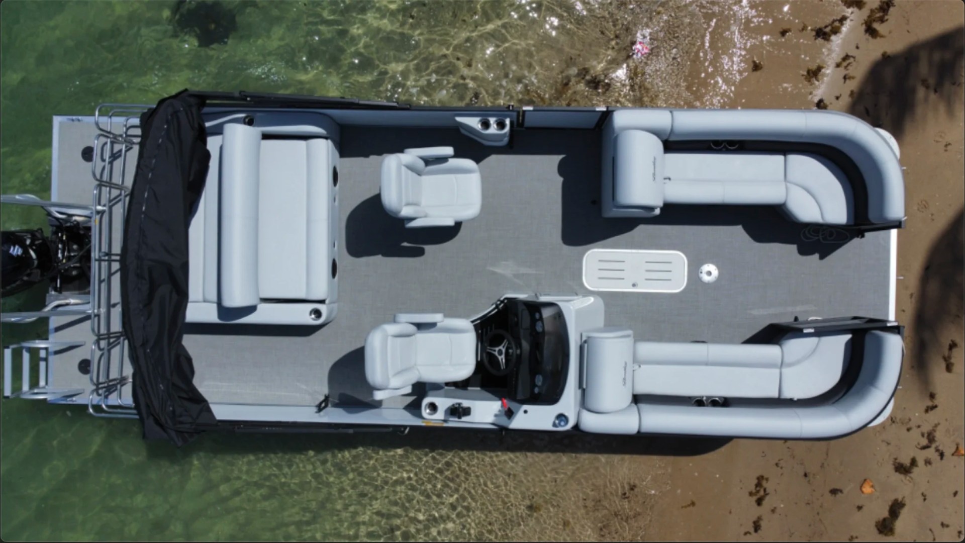 25' Bentley Boat Rental aerial top-down view anchored off Hollywood Beach in Florida.