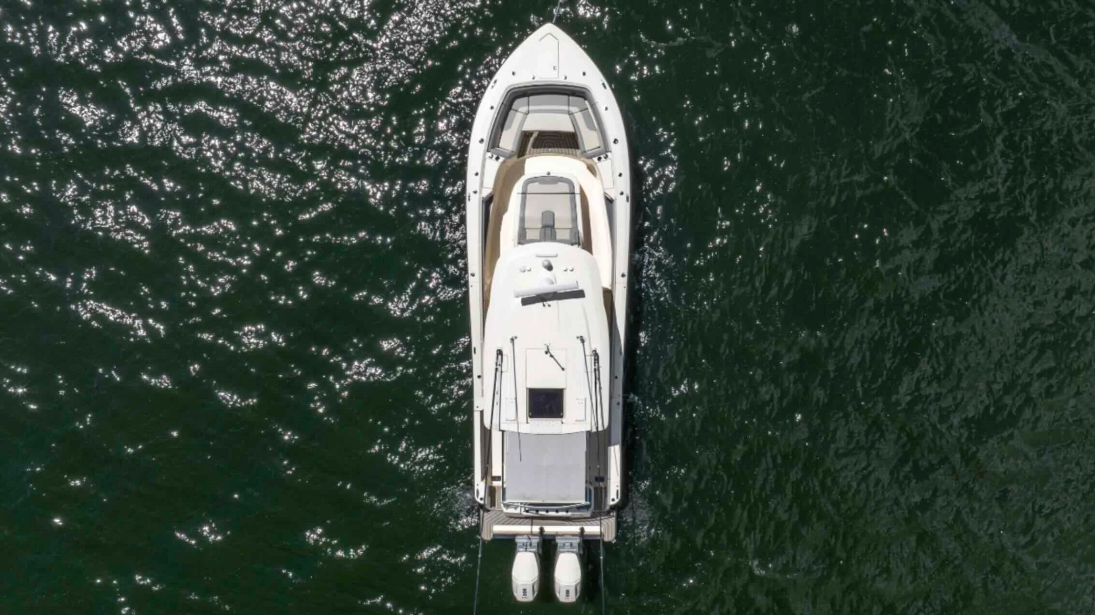 Top-down aerial view of a 43' Scout Boat Rental in Palm Beach Florida.