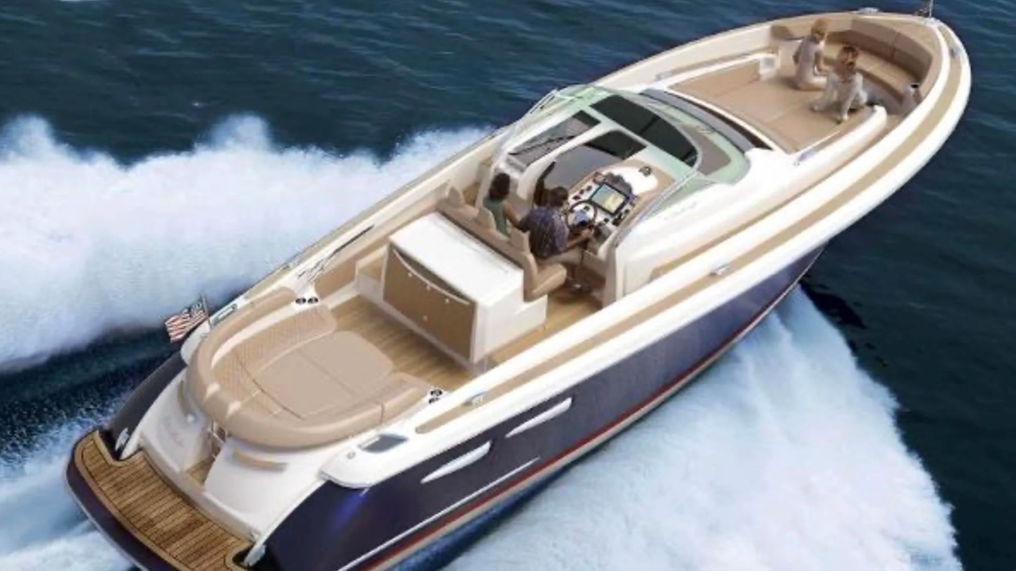 38' Chris-Craft Boat Rental cruising the Palm Beach Intracoastal Waterway near Riviera Beach with spacious seating and luxury performance.