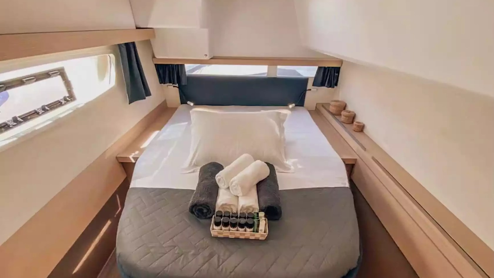 40' Fountaine Pajot Boat Rental with private stateroom, double bed and natural light.